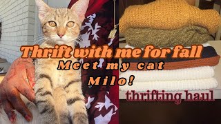 THRIFT WITH ME for fall cozy finds chunky sweaters books fall wishlist MEET MY CAT [upl. by Paske850]