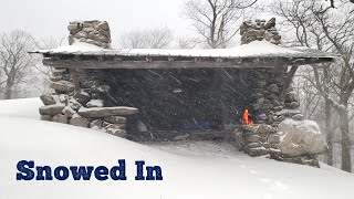 Stone Shelter Camping in a Snow Storm [upl. by Ridan]