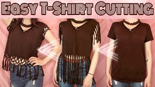 Easy Fringe  TShirt Macramé No Sew DIY TShirt Cutting Tutorials  2 Boho Style Designs [upl. by Rolfe]