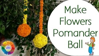 Make Flowers Pomander Ball  Marigold Hanging Ball From Plastic Ball [upl. by Ihn]