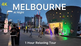 Exploring Melbourne City at Night Docklands 1 Hour Relaxing Walking Tour [upl. by Poirer957]