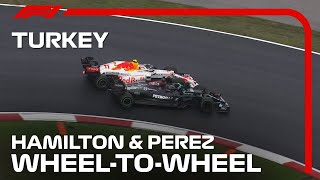 Hamilton amp Perez’s WheelToWheel Battle  Turkish Grand Prix 2021 [upl. by Schoof]