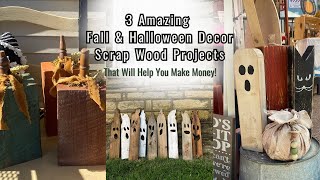 3 Amazing Fall and Halloween Decor Scrap Wood Projects  Wood Pumpkins Ghosts amp Cats [upl. by Dlareme]