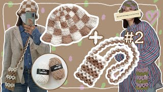 Eng CC 2👜 모자 뜨고 남은 실로 미니백 만들기 짧은뜨기로만 만드는 체커링 백💜 Checkerboard bucket hat amp mini bag for Crochet [upl. by Zurkow]