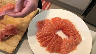 Easy Way to Cut Sushi Salmon Sashimi amp Nigiri Tutorial [upl. by Nwahs]