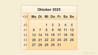 Kalender Oktober 2025 [upl. by Atekahs]