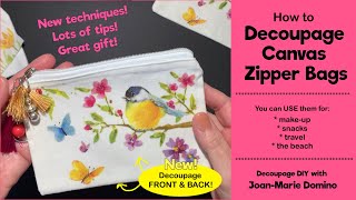 DECOUPAGE a STUNNING CANVAS ZIP MAKEUP BAG “NO MESS” with NAPKINS amp MOD PODGE  NEW ➡️ BOTH SIDES [upl. by Tnahsin]