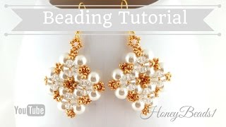 Easy beaded earrings Pearl earrings Winterglow Earrings Beading Tutorial by HoneyBeads1 [upl. by Abell]