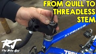 How To Convert Quill Stem To Threadless Stem With Adapter On Vintage Bike [upl. by Kenimod]