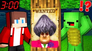 Scary MISS T is WANTED by JJ and Mikey At Night in Minecraft Challenge  Maizen [upl. by Lebatsirhc]