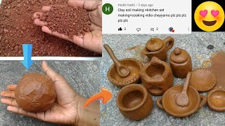 part1 clay making and miniature kitchen set making at home  handmade kitchen set with clay [upl. by Adnuhsat]