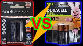 Pilhas Panasonic Eneloop Pro 2550 mAh vs Pilhas Duracell 2500 mAh [upl. by Ynnavoig556]