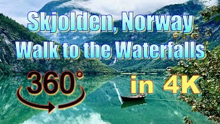 360° Skjolden Norway  Walk to the Waterfalls in 4K [upl. by Byrne]