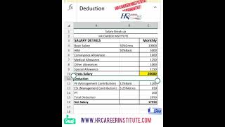 Calculation of CTC Breakup amp Salary Breakup in Excelsheet CTCbreakup shorts hrcareerinstitute [upl. by Ethelred]