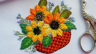 Hand Embroidery Flowers Sunflowers [upl. by Roddy]