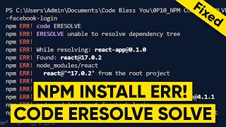 Npm ERR code ERESOLVE react  Npm install error in visual studio code Fast [upl. by Kylynn]