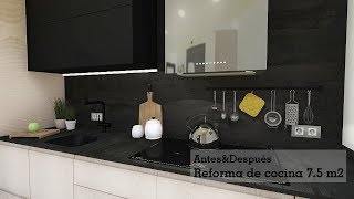 AntesampDespués Reforma de cocina de 75 m2 en madera y tonos negros [upl. by Harutek146]