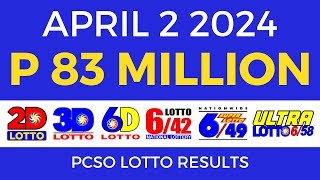 Lotto Result April 2 2024 9pm PCSO [upl. by Htez]