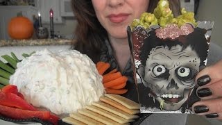 SassEsnacks ASMR Brain Dip  Zombie Boogers  Gummy Body Parts  Halloween Party  Eating Sounds [upl. by Esilrac]