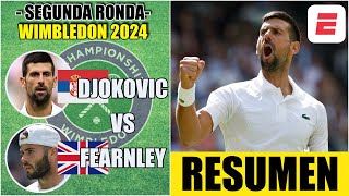 Novak Djokovic vs Jocob Fearnley  RESUMEN segunda ronda  HIGHLIGHTS  Wimbledon 2024 [upl. by Airehc]