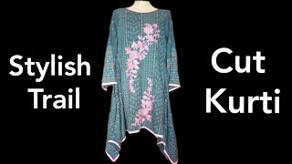 lakhani shirt cutting stitching tutorial designer trail cut kurti for girl [upl. by Arel]