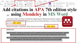 Add citation APA 7th Style References Using Mendeley in Microsoft Word [upl. by Isle35]