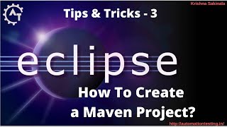 3 How to create a Maven Project in Eclipse  Java Maven Project  Eclipse Tutorial [upl. by Aiyn670]