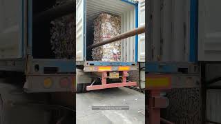 Process Of Loading Baled Waste Paper Into Shipping Containers [upl. by Thorner]