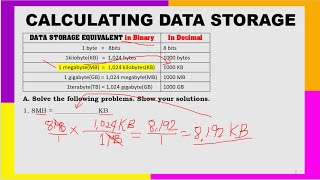 CALCULATING DATA STORAGE IN COMPUTER BITSBYTESKILOBYTESMEGABYTESTERABYTES [upl. by Bannister582]