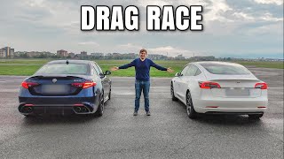 Alfa Romeo Giulia Quadrifoglio vs Tesla Model 3  DRAG RACE [upl. by Notlad]