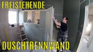 freistehende große Duschtrennwand mit integrierter Nische für Alibert Spiegelschrank Drywall DIY [upl. by Oeht]