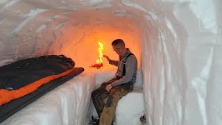 Dugout Shelter Under 10ft 3m of Snow  Solo Camping in Survival Shelter During Snow Storm [upl. by Adok569]