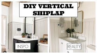 HOW TO INSTALL VERTICAL SHIPLAP  DIY VERTICAL SHIPLAP  DESIGNER LOOK FOR LESS [upl. by Fransis192]