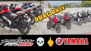 Yamaha R15 V4 vs R15 V3 vs Pulsar RS200 BS3 Drag Race  Top End Battle [upl. by Nina]