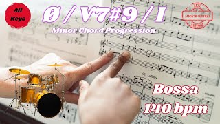 ØV79I Minor Chord Progression in All Keys  140 bpm Bossa NO PIANO NO BASS Backing Track [upl. by Oletha]