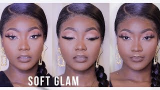 TRENDY SOFT GLAM MAKEUP TUTORIAL ON DARKSKIN  Ft Wiggins Hair [upl. by Llenoil]