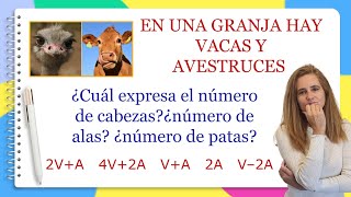 En una granja hay vacas y avestruces ¿Cuál de las expresiones indica el número de cabezas algebra [upl. by Nyahs393]