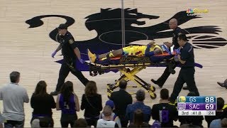 Patrick McCaw Scary Back Injury  Leaves Game On Stretcher  Golden State vs Kings [upl. by Arykahs]