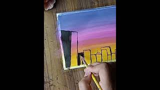 Simple cityscape painting teqnic 🥰  easy painting idea cityscape shorts youtubeshorts [upl. by Yllier]