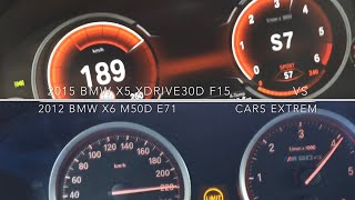 0250 KMH RACE 2012 BMW X6 M50d E71 VS 2015 BMW X5 xDrive30d F15 [upl. by Ledairam308]