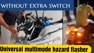 Hazard module install in TVS Apache  Universal simtac multi mode hazard flasher bikemodification [upl. by Ueik]