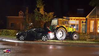 Ongeval tussen trekker en auto op kruising N380 Schoterlandseweg Jubbega [upl. by Anyr]