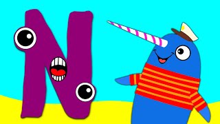 N for Narwhal  Alphabet Phonics  ABC Letter Cartoons and Animals for Kids [upl. by Sanger]