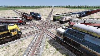 Twelve Trains on Diamond Crossing  Cross Forked Railroad  Train simulator [upl. by Ullman]