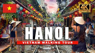 🇻🇳 Hanoi 4K Walking Tour Vietnam 🌴 Old Quarter Tour with Train Street and Night Walk  4K HD60fps [upl. by Esilram]