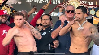 CANELO EDGAR BERLANGA FULL WEIGH IN FINAL WORDS FINAL FACE OFF amp PUNCHES THROWN [upl. by Lynna524]