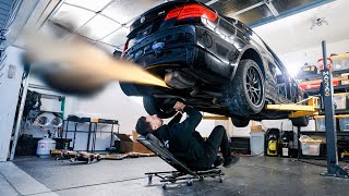 My SMALL Garage gets Budget Car Lift to Rebuild Wrecked M3 at Home [upl. by Marilyn]