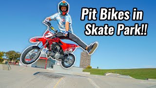 Riding Pit Bikes in Skate Park [upl. by Bella576]