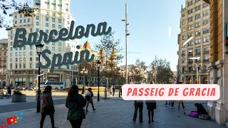 Passeig de Gracia Street Walk  Major Shopping Street  Barcelona Spain [upl. by Akli]