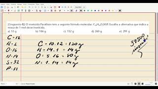 CesgranrioRJ O inseticida Parathion tem a seguinte fórmula molecular C10H14O5NSP Escolha a [upl. by Elfie291]
